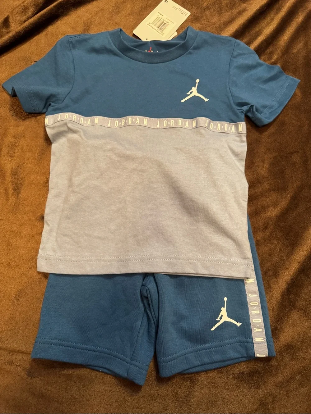 Jordan Blue and Light Blue Kids Two-Tone Short Pajama Set